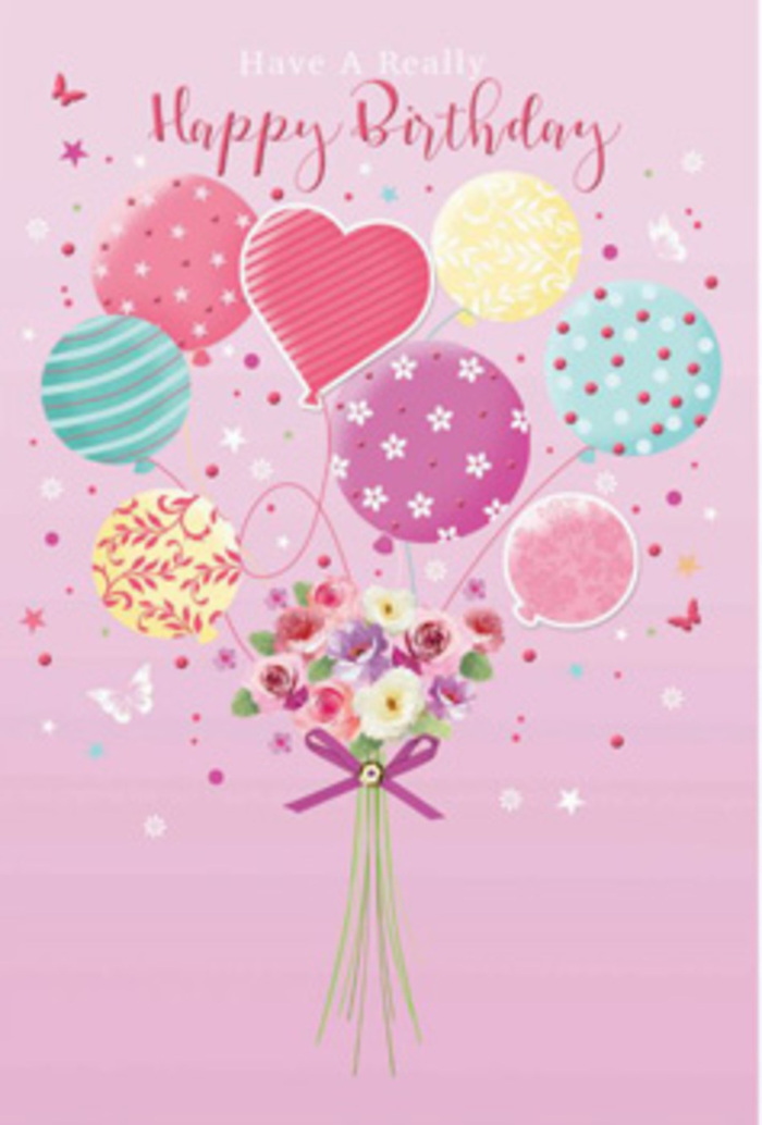 There is a quiet yet unmistakable joy woven through this birthday image, as if the gentle rhythm of life in Stanmore has been translated into pastel balloons and fragrant blooms. A soft pink canvas forms the background, cradling a constellation of balloons that seem to lift a petite garden into the sky. The balloons glow in pale sunshine yellow, rosy fuchsia, minty teal, and lavender, each decorated with charming details: swirling ribbons that wrap the round forms, tiny polka dots that look ready to dance, and delicate floral patterns reminiscent of springtime walks through Bernays Gardens. Anchoring this floating celebration is a hand-tied bouquet of petite roses and soft, daisy-like flowers. Their petals are velvety and gently layered, shaded from cream through tender blush to a deepened rose tone, as if kissed by the first light filtering across Stanmore Common. The stems are gathered with a shining purple satin bow that curves elegantly, providing a polished finishing touch that suggests professional florist craftsmanship. Around the bouquet, whimsical butterflies hover and tiny star shapes glimmer, enhancing the impression of a daydream or garden party suspended in perfect stillness. Soft, diffused light brushes the scene, catching the sheen of each balloon and the natural glow of the petals, so that everything appears bathed in warmth without harsh shadows. This composition feels like a whispered birthday message-warm, affectionate, and carefully considered-ideal for someone in Stanmore who deserves to feel cherished and celebrated on their special day.