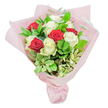 Standing tall in front of a clean white backdrop, this elegant bouquet showcases a radiant mix of red and white roses-about a dozen or more-each symbolising love and fresh beginnings. Rich red petals evoke heartfelt emotions, while creamy whites speak of purity and new chapters, echoing the sense of renewal found walking the trails of Stanmore's green spaces. Enveloping the blooms, verdant foliage-including hints of eucalyptus and variegated greens-offers texture, freshness, and a subtle, uplifting aroma reminiscent of local gardens after rainfall. The entire arrangement is wrapped in delicate pink tissue, gently gathered at its base, the soft hue enhancing the overall sense of tenderness and care. Designed for anniversaries, personal celebrations, or simply to brighten a loved one's day in Stanmore, this bouquet expresses appreciation, warmth, and the enduring beauty of flowers prepared with local pride.